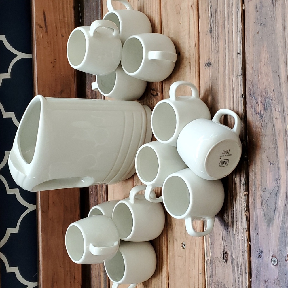 Vtg HALL pitcher and 12 HALL coffee cups